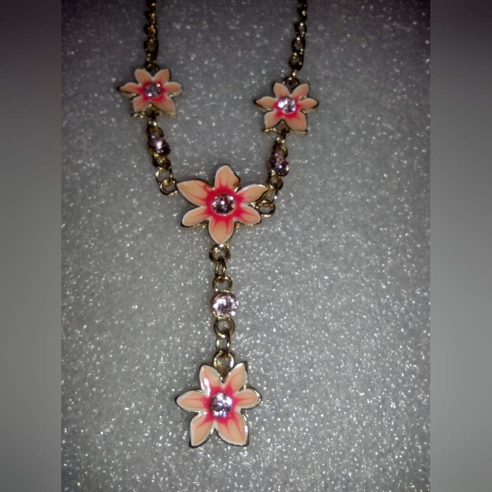 10" floral pink and rhinestone necklace